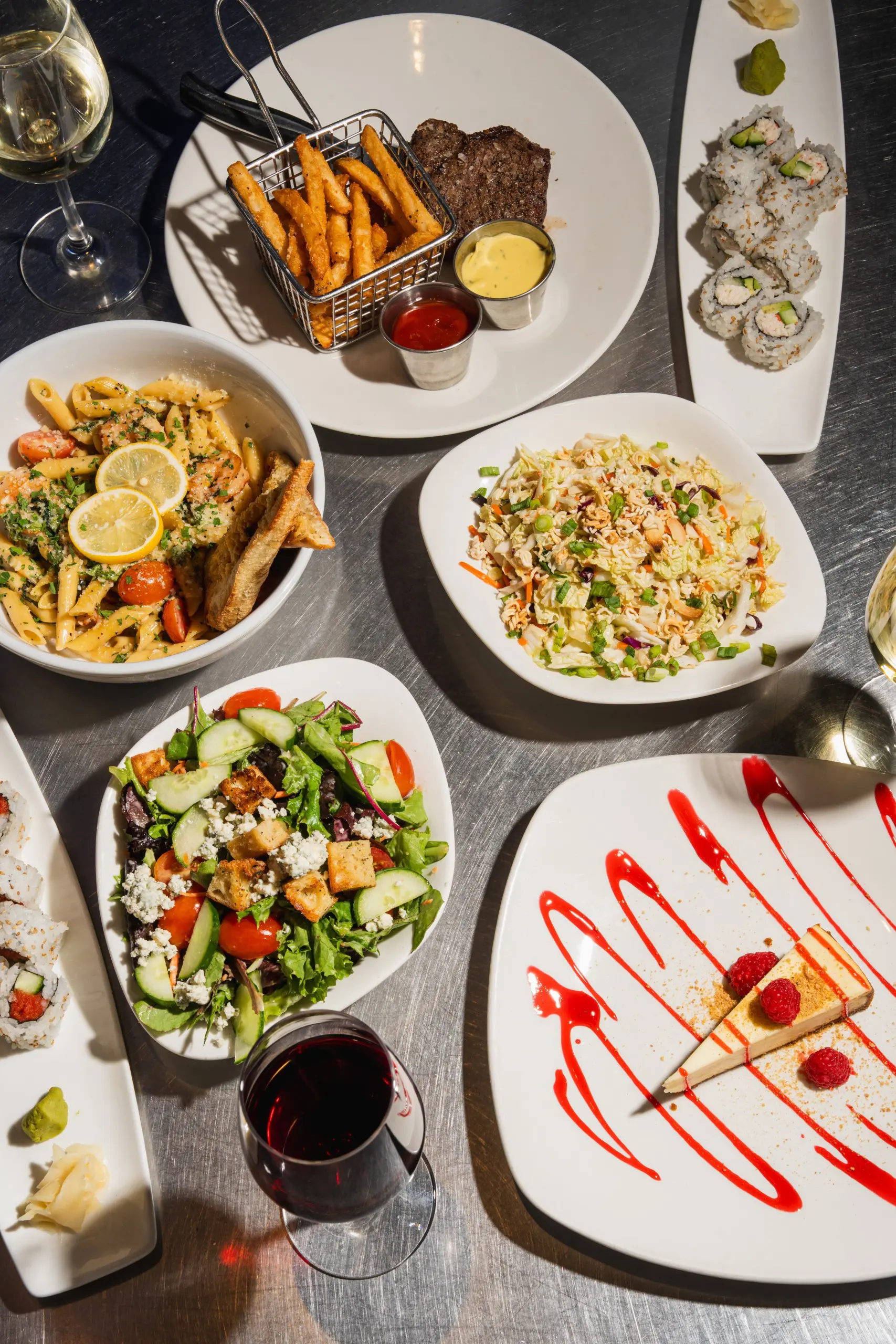 Delicious Kona food items across a full table